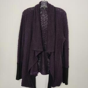 Jessica Image Open Knit Waterfall Cardigan Purple Black Trim 1X 18W